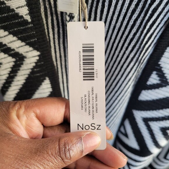 Chico’s Flowy Fringe Poncho Wrap Sweater – White & Black, One Size - Picture 3 of 16